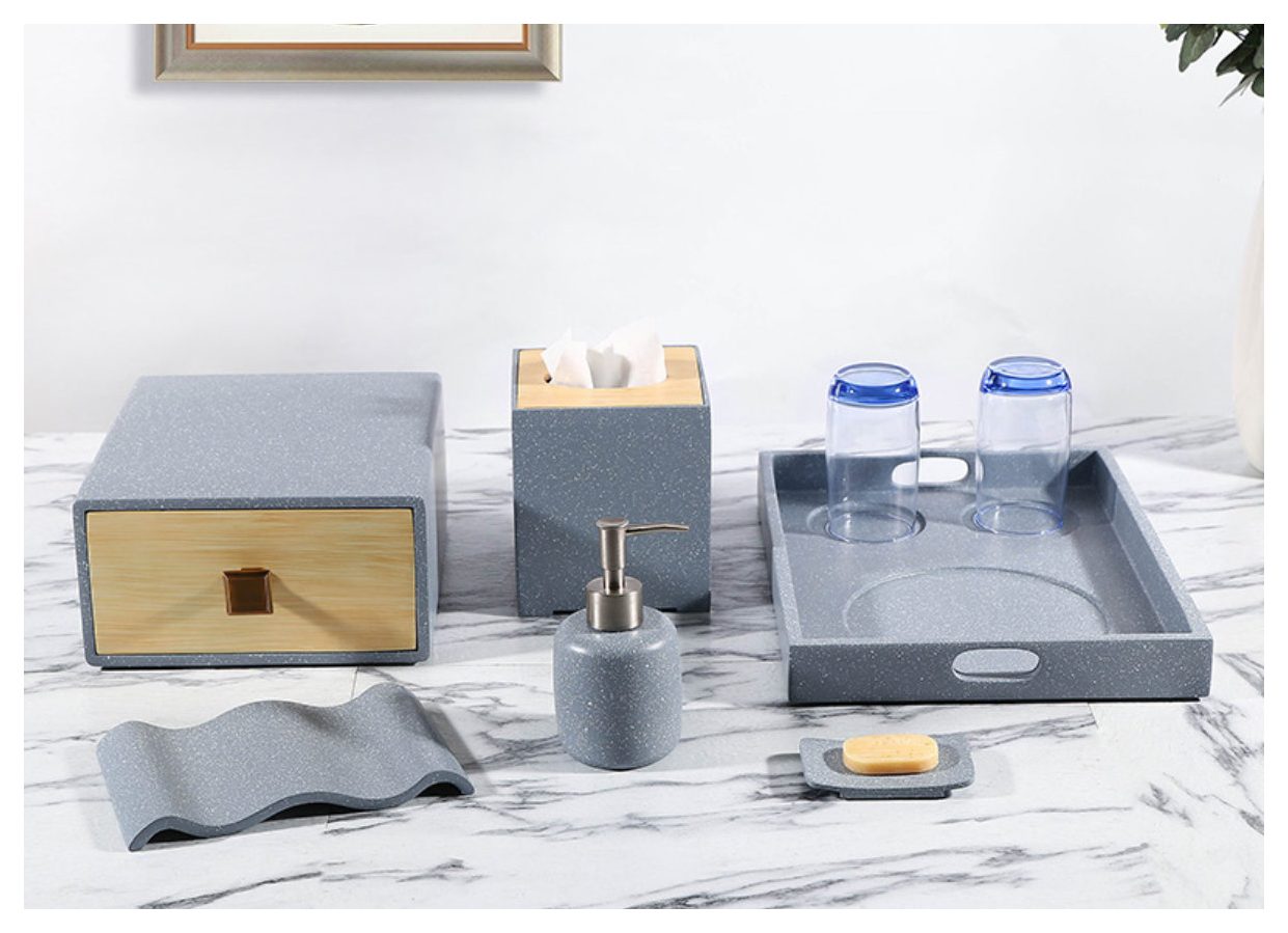 Walnut resin guestroom accessory set